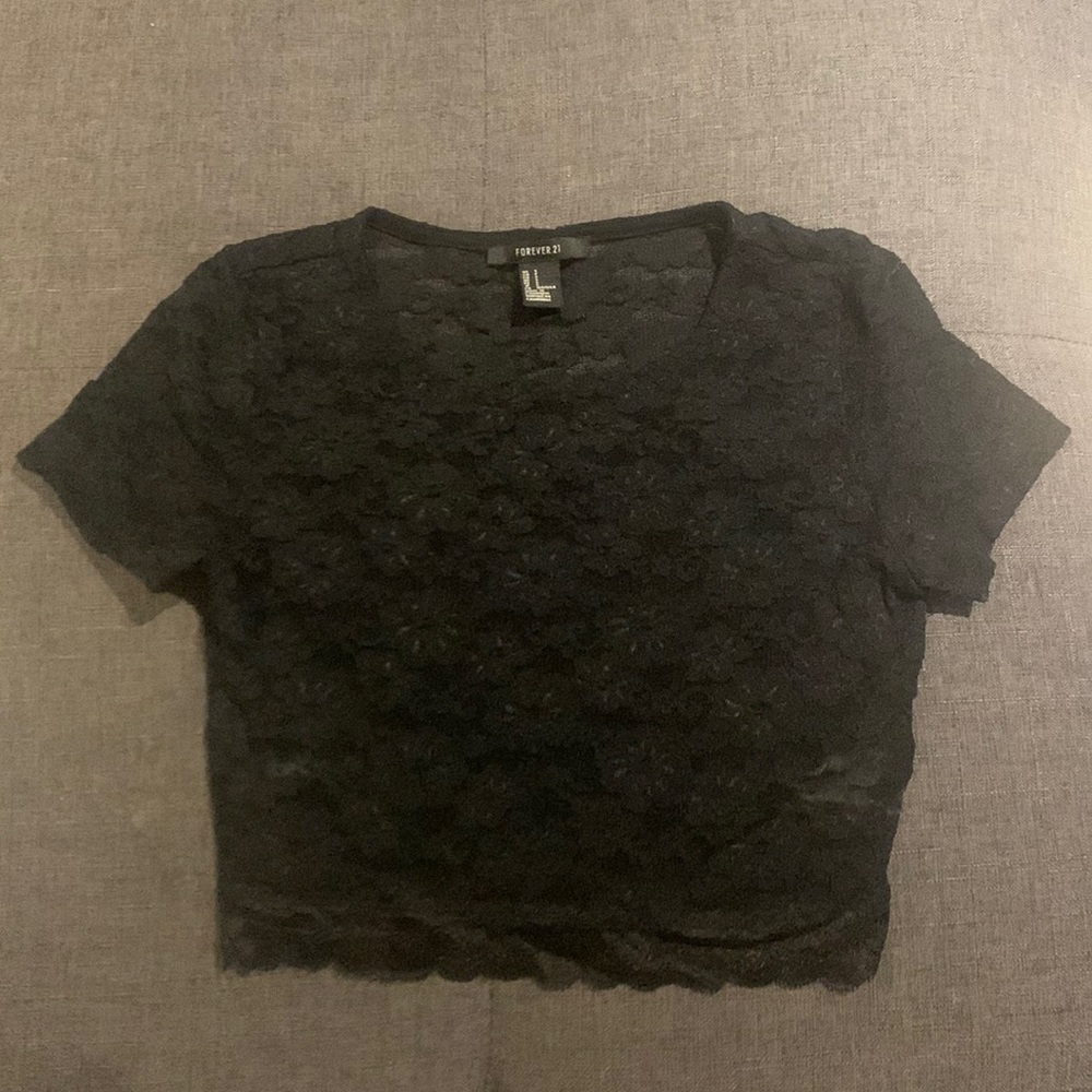 Black lace crop top